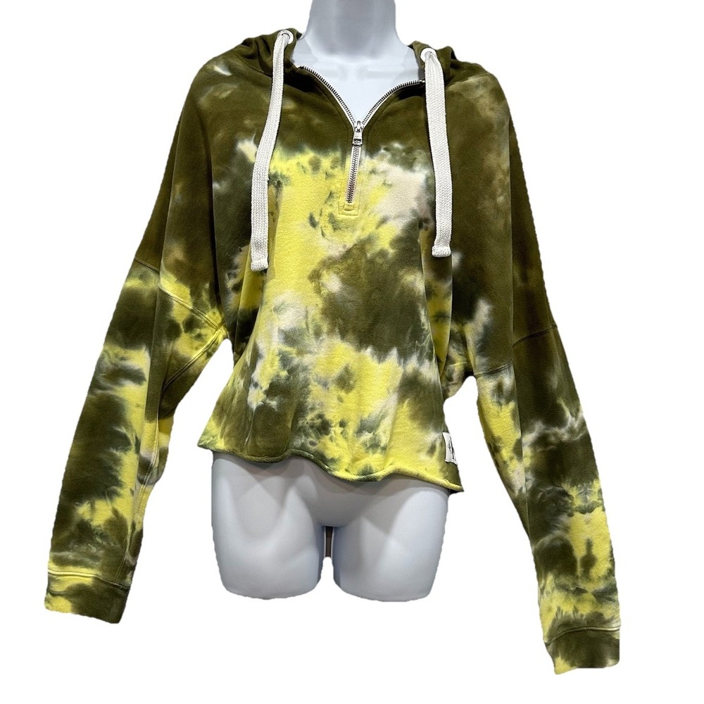 Calvin Klein Jeans Crop Hoodie Pullover Women's Size XL Green & Yellow Tie Dye